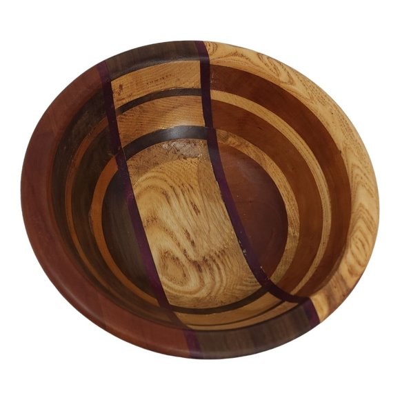 Purple Heart, Poplar, Ash, Maple Wood Bowl Turned 8.75" Modern Rustic Made in US - Picture 4 of 8